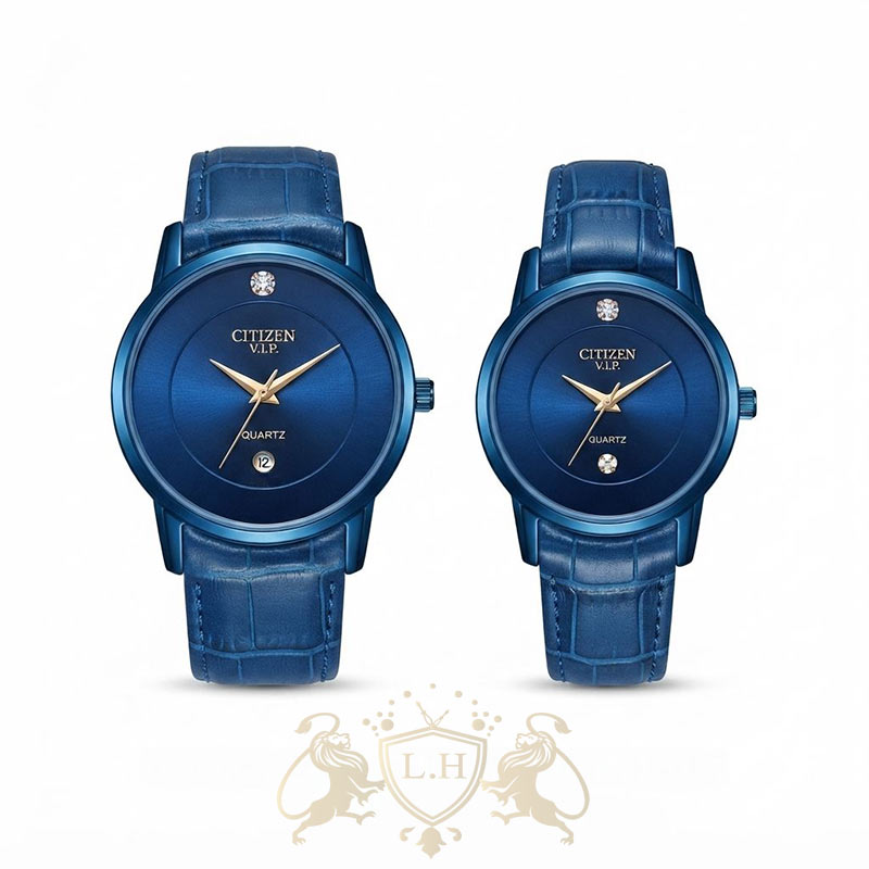 citizen-vip-couple-watch-japan-movement-CIT-VL-SET-04 ساعت ست سیتیزن VIP موتور اصل ژاپن بند چرم قاب فول استیل CIT-VL-SET-04