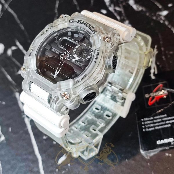 ساعت مردانه کاسیو جی شاک GA-900SKL-7A با قاب و بند رزینی شفاف و صفحه آنالوگ دیجیتال