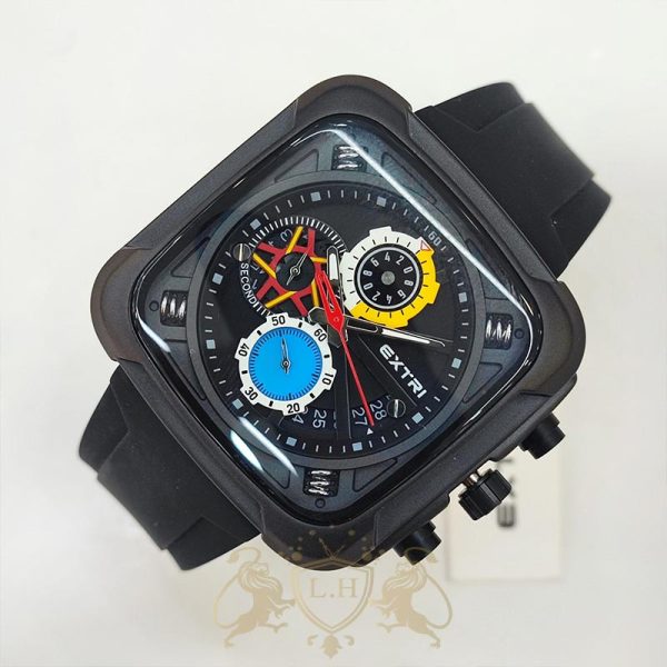 ساعت مردانه اکستری مربعی مشکی موتور میوتا ژاپن بند رابر lh-m-xtry-002