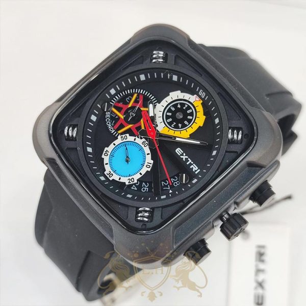 ساعت مردانه اکستری مربعی مشکی موتور میوتا ژاپن بند رابر lh-m-xtry-002