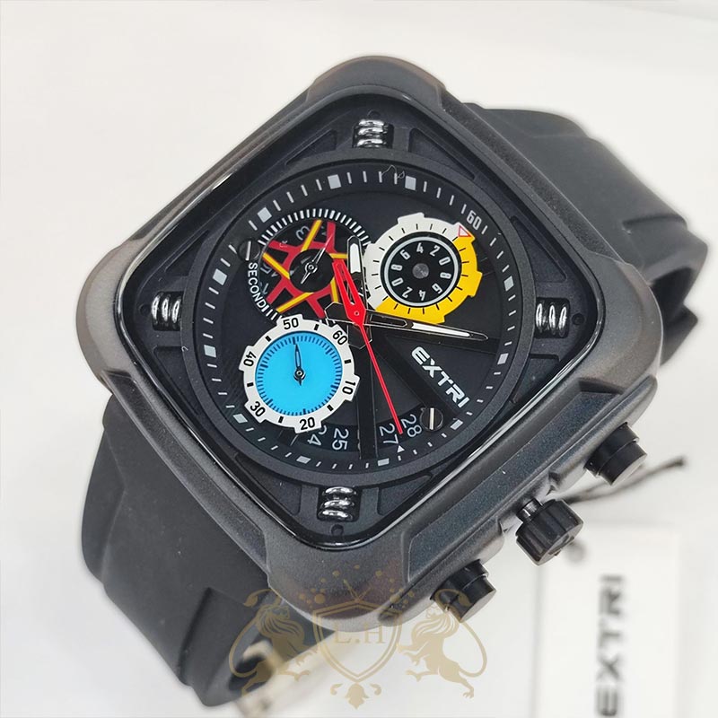 extri-mens-black-square-rubber-watch-lh-m-xtry-002-2 ساعت مردانه اکستری مربعی مشکی موتور میوتا ژاپن بند رابر lh-m-xtry-002
